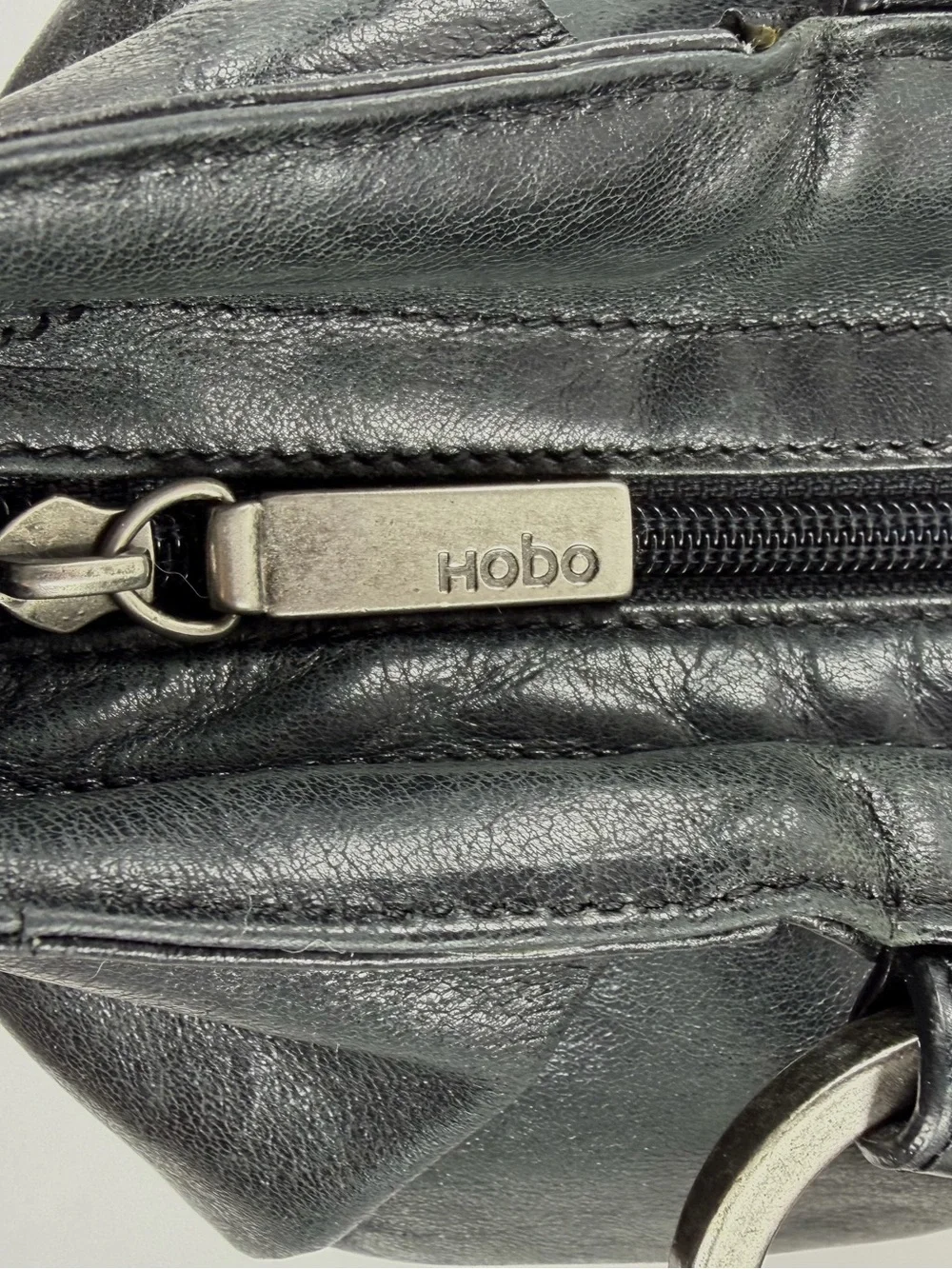 HOBO International Black Distressed Leather Convertible Shoulder Tote Bag